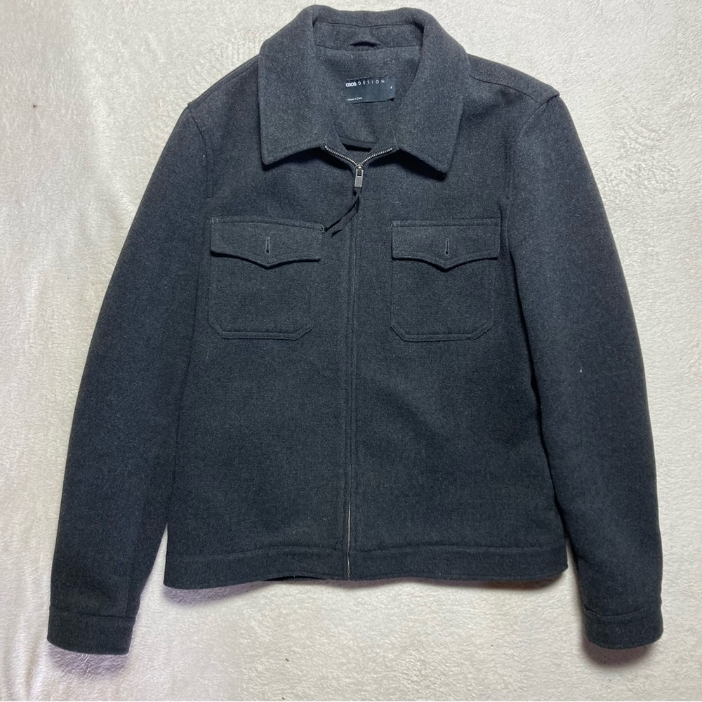 ASOS DESIGN wool-blend harrington shirt jacket in gray